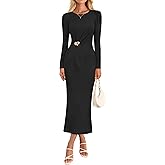 MEROKEETY Women's Fall Long Sleeve Bodycon Dresses Elegant Wedding Guest Cocktail Party Midi Maxi Dress