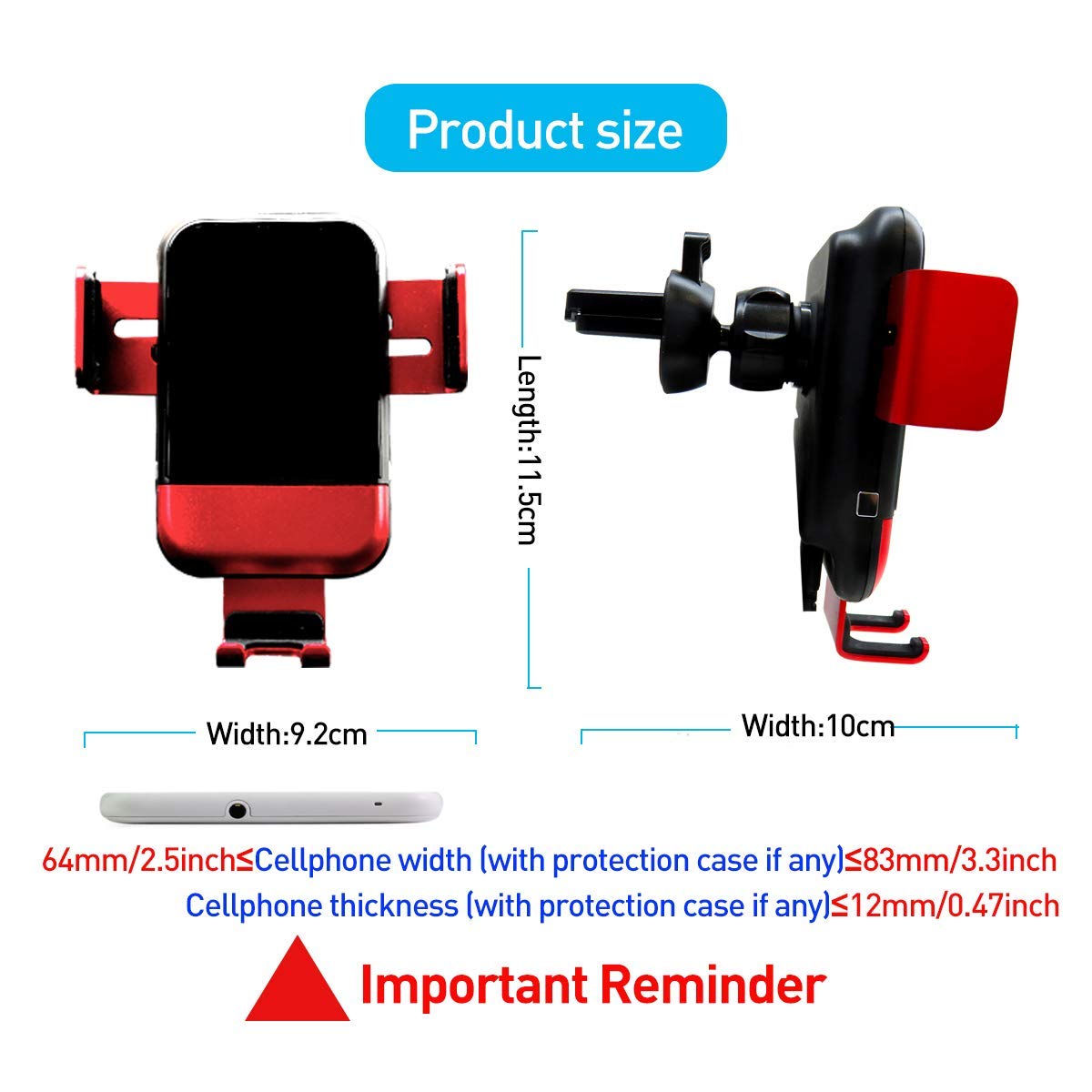 Wireless Car Charger, 10W/7.5W Qi Fast Charging Auto-Clamping Gravity Sensor Car Mount,Windshield Dashboard Air Vent Car Phone Holder Compatible Galaxy S10 Plus/Note 10+ 5G/S9+/S8+, iPhone 11/11 Pro M