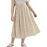 Seechoslo New 6-14 Years Girls Floral Maxi Skirt Boho Flowy A-Line Summer Midi Skirt with Elastic Waist