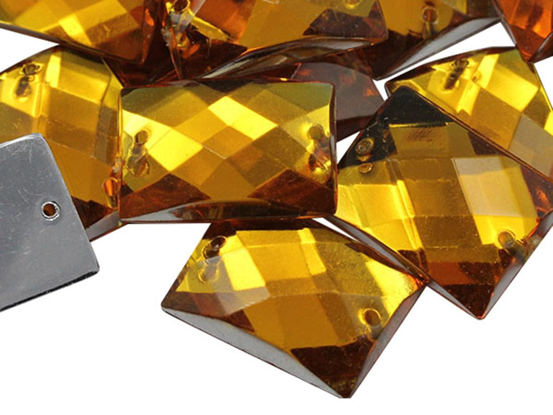 Allstarco 25x18mm Gold Topaz CH16 Flat Back Rectangle Sew On Beads for Crafts Plastic Acrylic Rhinestones with Holes for Sewing, Clothing Embelishments, Costume Cosplays 18 Pieces