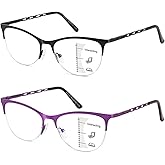 Multifocal Reading Glasses Women Progressive Multifocus Blue Light Computer Reader Cat Eye Metal Half Frame No Line Eyeglass