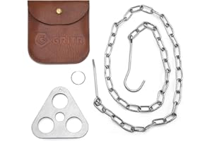 GRITR Camping Tripod Grill Board Set - Compact Portable Rustproof Camping Gear for Outdoor Cooking - Stainless Steel Campfire Tripod Plate, Adjustable Chain and Leather Case