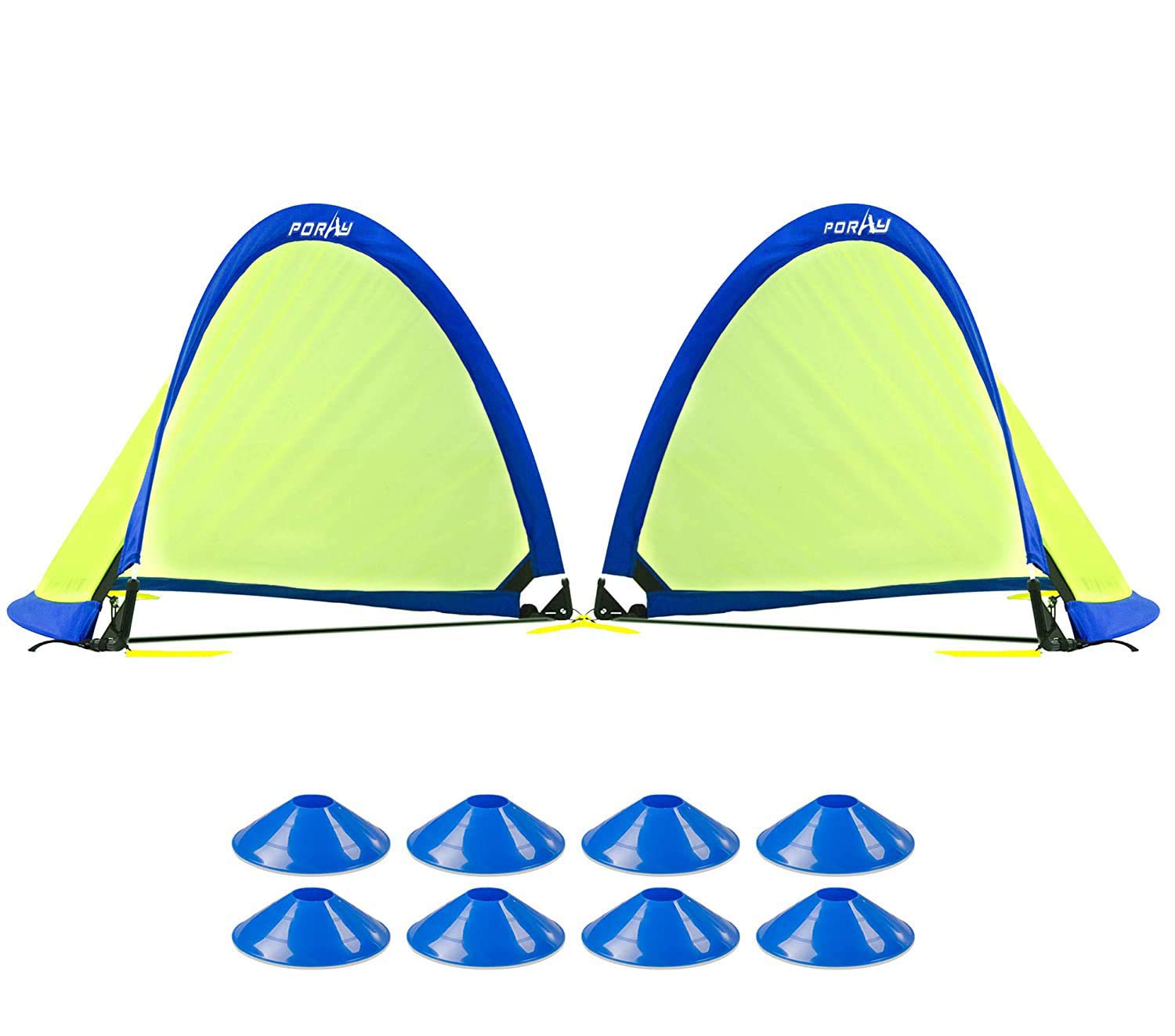 Photo 1 of Poray Soccer Goal for Kid Easy-up Set of Two Portable Soccer Net 210D Oxford with 8 Field Marker Cones Extra Stakes Fun for Backyard and Soccer Training (2.5FT Long Blue Goal Set)
