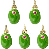 COGCHARGER 5Pcs Fruit Pear Charms for Jewelry Making Cute Green Food Brass Crystal Enamel Charms Cubic Zirconia Pendant with Jump Ring for Bracelet Necklace Earring DIY Supplies