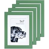 5x7 Green Picture Frames Nature Solid Wood 4 Pack for Wall Mounting and Tabletop Display
