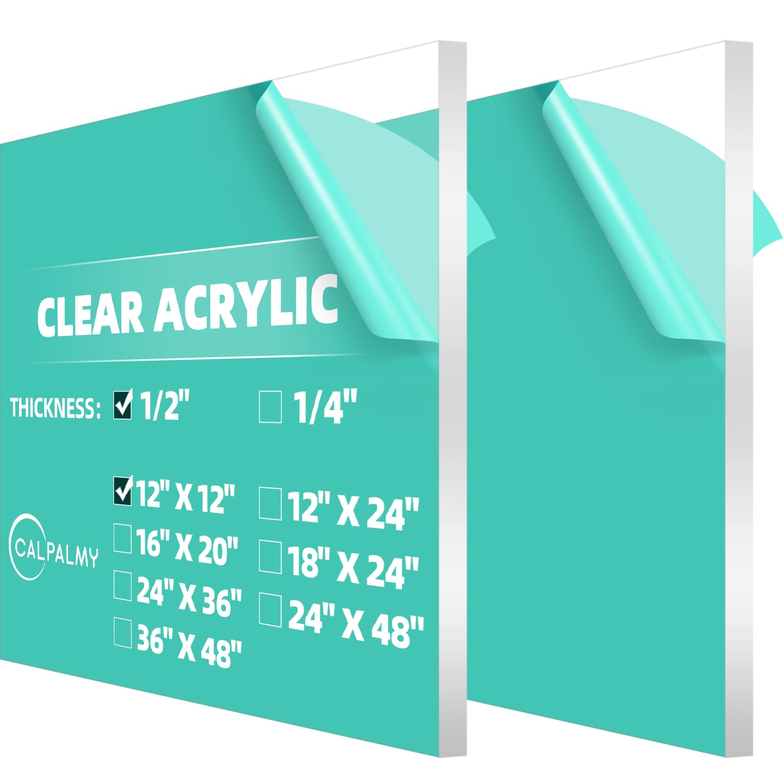 Photo 1 of CALPALMY (2 Pack) 1/2" Thick Clear Acrylic Sheets - 12" x 12" Pre-Cut Plexiglass Sheets for Craft Projects, Acrylic Signs, Display Cases or Shelving and More - Easy to Cut with Power Saw etc