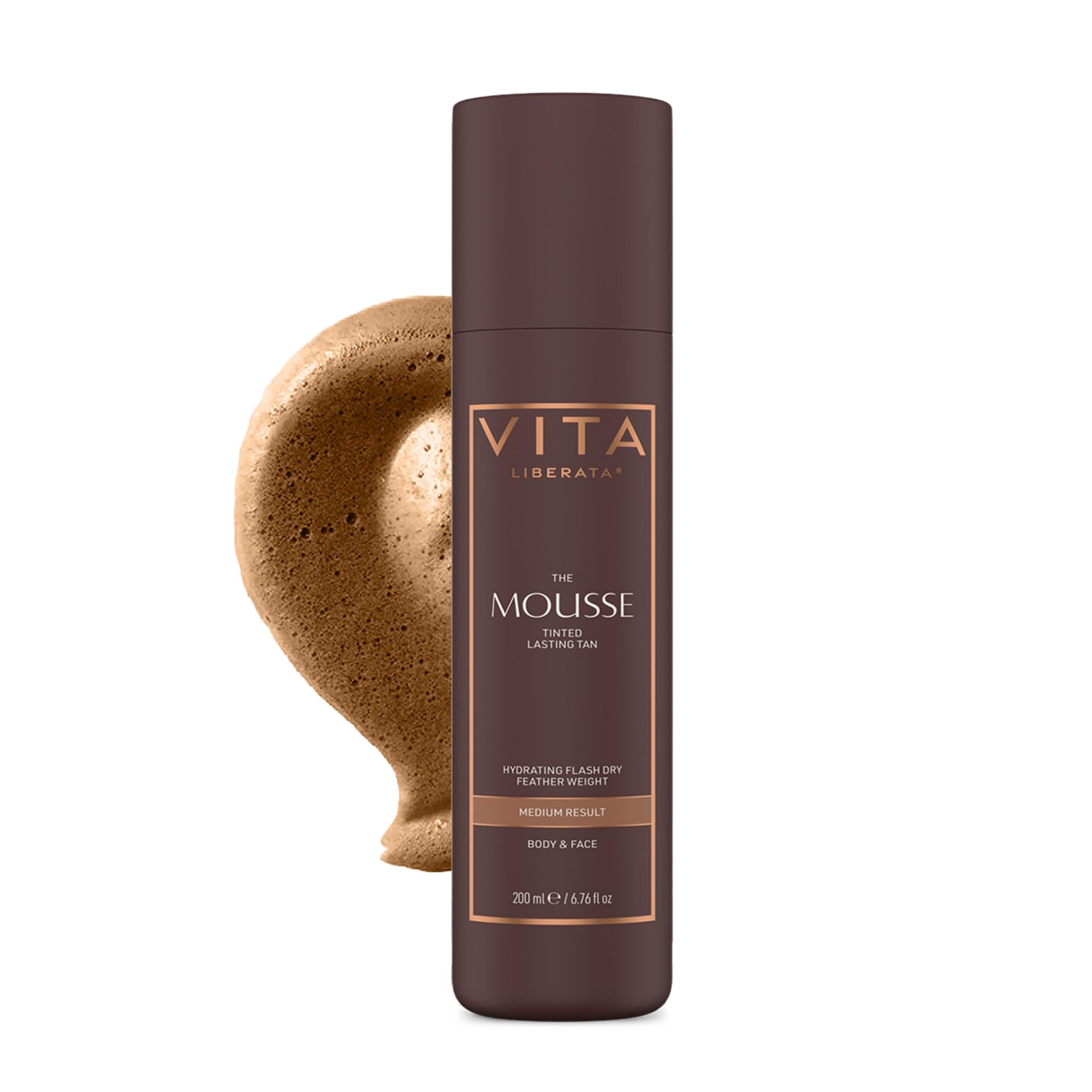 VITA LIBERATA Tinted Self Tanner Mousse - Medium 200ml, Lightweight & Fast Drying Formula, Tinted For Easy Application, Lasting Tan, Formulated with Organic Aloe Vera & Hyaluronic Acid
