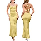 Women's Satin Bodycon Maxi Dress Spaghetti Strap Sexy Backless Sweetheart Neck Formal Wedding Guest Party Dresses