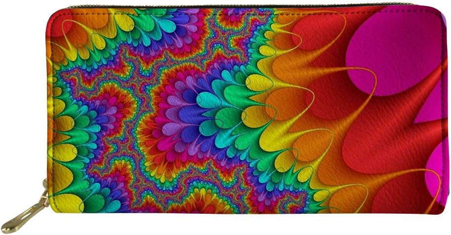 Coloranimal Women Girls Elegant Long Leather Wallet Zipper Closure Handbag Clutch Purse Colorful Abstract Design Credit Cards Cash Change Organizer