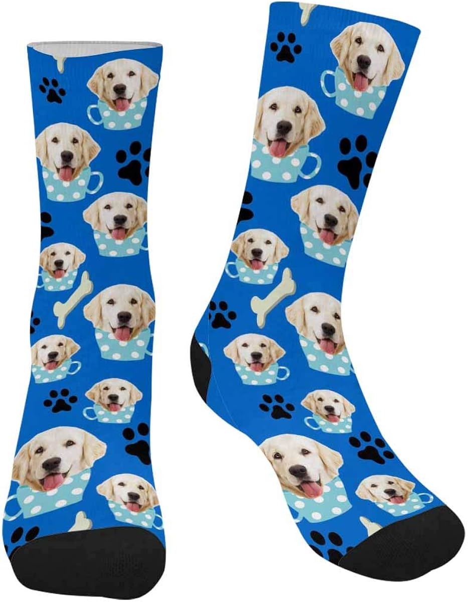 Amazon Com Custom Pet Face Socks Put Your Dog Photo On Cute Cup Dog Paw And Bone Socks Clothing