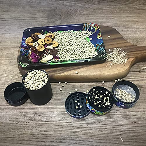 Metal Rolling Tray Combo Kit with Aluminum Herb Grinder,Smell Proof Jar