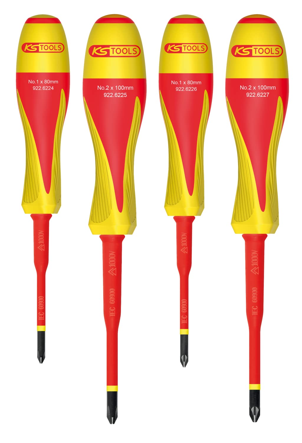 KS Tools 922.6228 Screwdriver Set Bi-Material Insulated 1000 V for Electrical Terminals, 4 Pieces, White