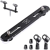 Stereo Array Spacing Microphone Bar Holder, Dual Mic Stand, Aluminum, Ruled | Heavy-Duty Aluminum Mic T-Bar Bracket, Ruled Markings, Holds 2 Mics for X-Y and ORTF, Fits 3/8", 1/4", and 5/8" Mic Stands