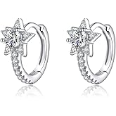 SLUYNZ Solid 925 Sterling Silver Small Star Hoop Earrings for Women Teens CZ Star Hoop Earrings Huggie