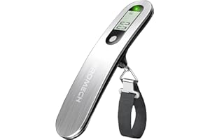 BROMECH Digital Luggage Scale, 110lbs Hanging Baggage Scale, Portable Suitcase Weighing Scale Stainless Steel, Travel Luggage Weight Scale with Hook, Strong Straps for Travelers, Battery Incl., Silver