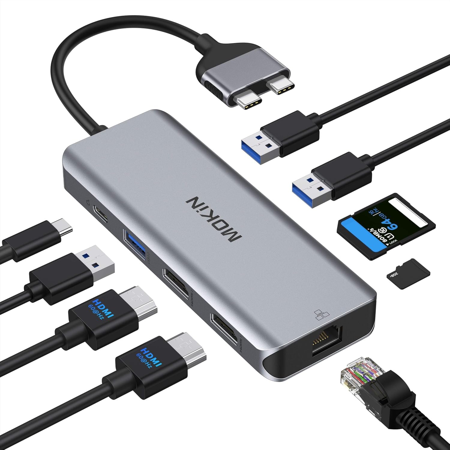 MOKiN MacBook Pro Dockingstation mit dual Monitor und hdmi Adapter, 9 in 2 USB-C Adapter für MacBook Pro Air, Mac HDMI Dock Dongle, USB-C auf HDMI Ethernet 3X USB SD/MicroSD 100W PD
