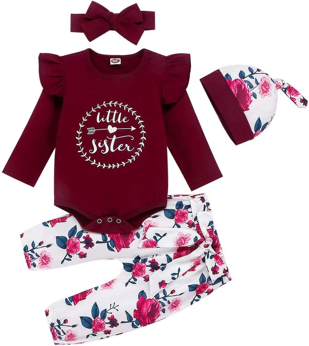 Baby Girl Clothes Newborn Outfits Infant 3Pcs Tops + Pants + Headband/Hat