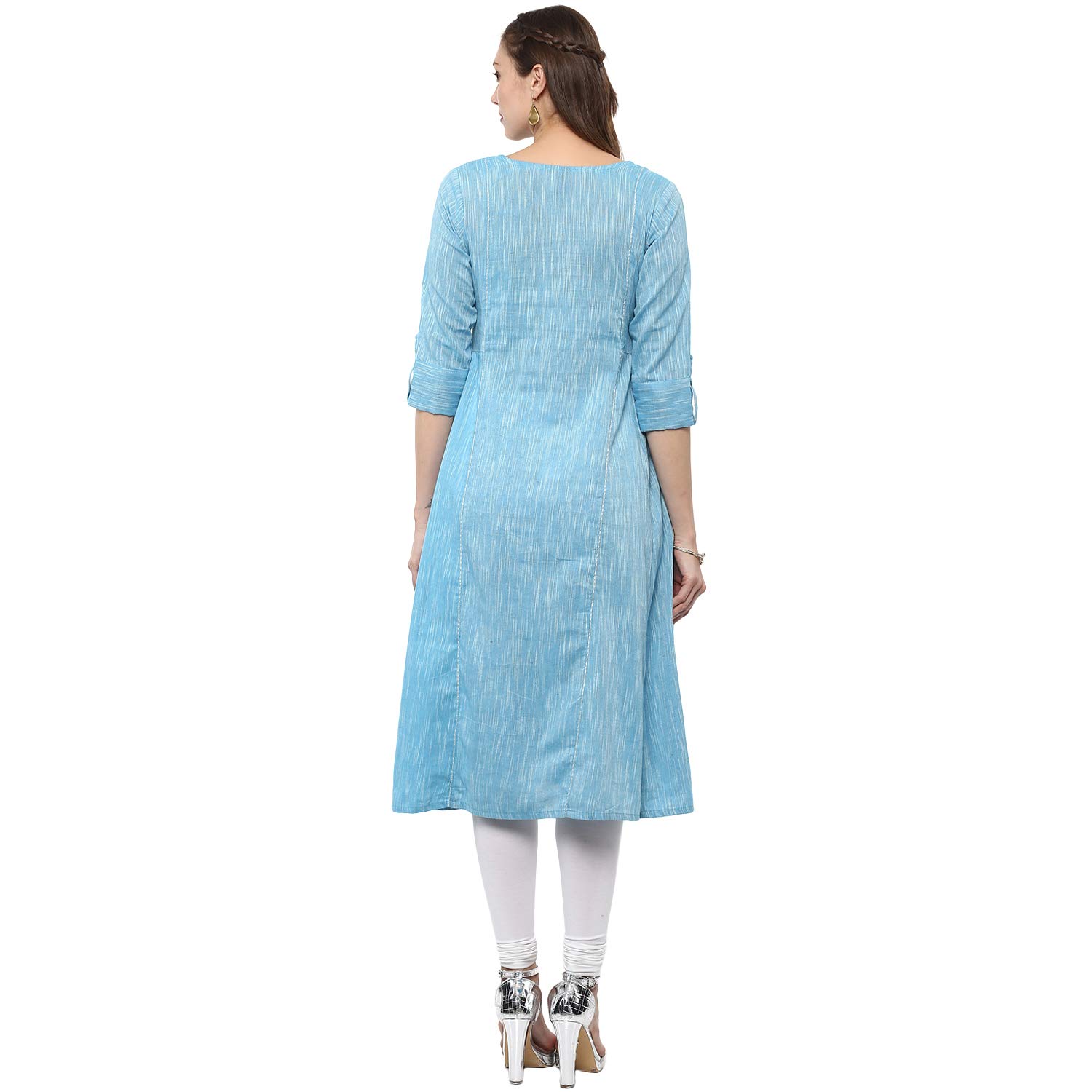 regular skyblue anarkali solid cotton kurta