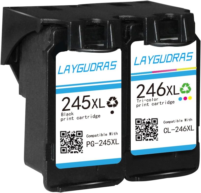 LAYGUDRAS Remanufactured Canon PG 245XL＆CL 246XL High Yield Ink Cartridge Show Accurate Ink Level for Canon PIXMA MX492 MG2920 MG2520 IP2820 MG2420 MG2922 MG2924 Printer(1 Black+1 Tri-Color)