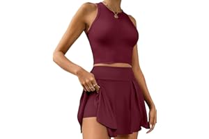 2-Piece Women's Sports Set - Crop Tank&High Waisted Skirt, Casual Sportswear for Tennis, Jogging, Gym, Yoga