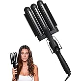 Mermade PRO Hair Waver 1.25" - 3 Barrel Curling Iron 1 1/4 Inch, Ceramic Barrel Waver for Thick, Thin, Long, or Short Hair - 1.25", Black with Glove