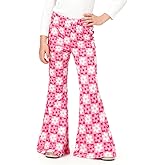 MIANZHI Girl's Flare Leggings High Waist Bell Bottom Pants Dance Casual Pants Kids Print Stretch Hippie Pants 5-14 Year