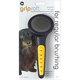JW Pet Gripsoft Dog Soft Pin Slicker Brush with Non-Slip Grip, Small | Rubber Grip with Angled Stainless Steel Tines