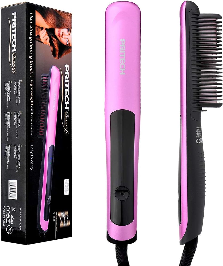 Straightening Comb Hair Brush Straightener Electric Hair Brush Anti Scald Hot Comb Hair Straightener Dual Voltage LED Display