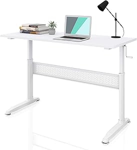 DEVAISE Adjustable Height Standing Desk 55 Inch with Crank Handle/White