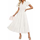 ZESICA Women's Summer Casual Maxi Dress 2026 Puff Short Sleeve V Neck Ruffle Tiered Flowy Boho Beach Dresses