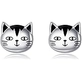 AXOMY Cat Earrings 925 Sterling Silver Cat Studs Earrings Cute Animal Jewelry Gift for Women