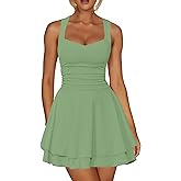 Kaximil Women's Sexy Square Neck Sleeveless Mini Dress Ruched Ruffle Hem Corset Party Dresses