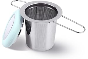 Fenshine Tea Infuser Stainless Steel Tea Strainer Folding Handle Tea Filter Extra Fine Mesh Strainer Brewing Basket with Lid 