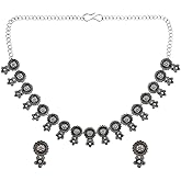 Efulgenz Indian Oxidized Jewelry Indian Jewelry Sets for Women Antique Boho Oxidized Silver Crystal Stone Floral Necklace Sets Dangle Earrings Choker Necklace Earrings Set Bohemian Jewelry Set for Women
