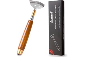 Azymi Back Scratcher, Metal Back Scratcher Telescopic Wooden Handle with Steel Roller Ball- Wide Claw, Portable Face Head Scalp Butt Scratcher Back Massager Tool