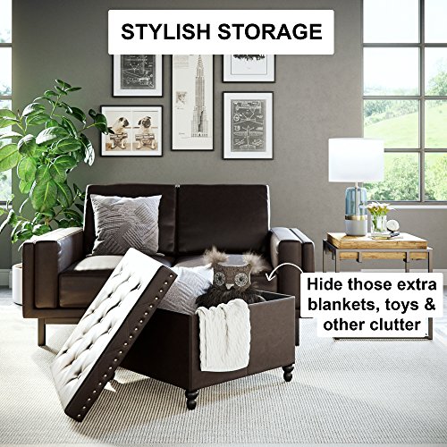 Nathan James 73303 Fodable Storage Ottoman Leather Square Seat, Brown