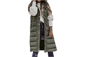 MELDVDIB Winter Long Puffer Vest for Women Windproof Hooded Quilted Down Vest Padded Sleeveless Long Coats Jacket Outerwear