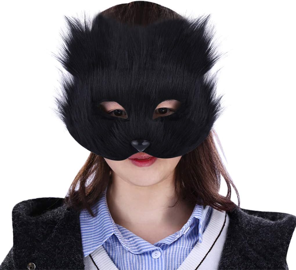 Moonlove Halloween Artificial Fox Mask Animal Elegant Cosplay Mask for Halloween Cosplay Party Fancy Dress Accessory, Black - Image 4