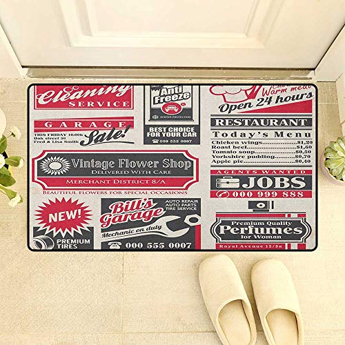 zojihouse Retro Bath Mat 3D Digital Printing Retro Newspaper Magazine Design Outdated Layout Different Topics Title Artwork Size:24"x36" Cream Red Black