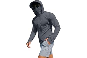 Sun Protection Fishing Shirts for Men UPF 50+ Long Sleeve Hoodie with Face Mask UV Quick Dry Hiking Full Zip Jacket