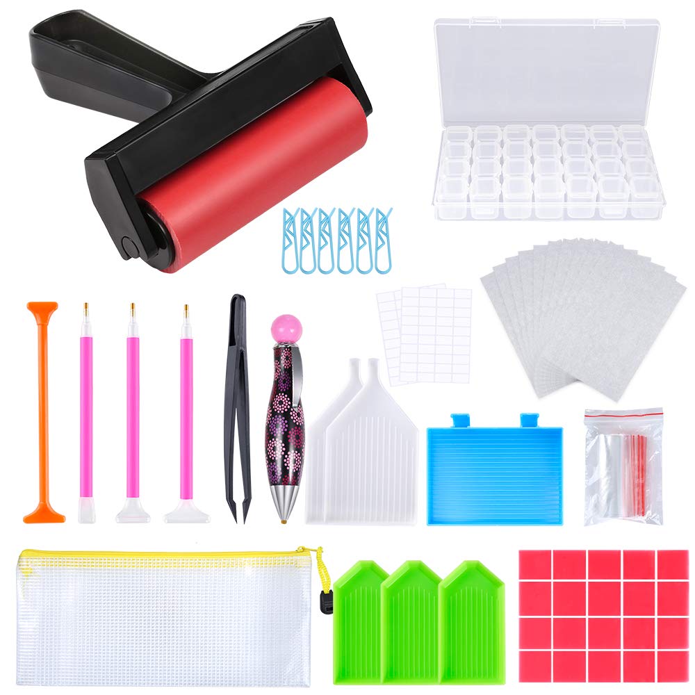 PP OPOUNT 82 Pieces 5D Diamond Painting Tools and Accessories Kits Including Diamond Embroidery Box, Roller, Cover Paper and Other Tools for Adults and Kids