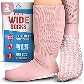 FORTIVO 2 Pairs Extra Wide Socks For Swollen Feet, Non-Slip Hospital and Diabetic Socks for Men and Women