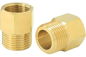 AIMATRUN 9/16" Female Thread × 3/8" Male Thread Extension Adapter, British-to-US Standard Brass Adapter Fitting. For angle valves, kitchen faucets, RV water pipe joints, radiator valves. 2PCS