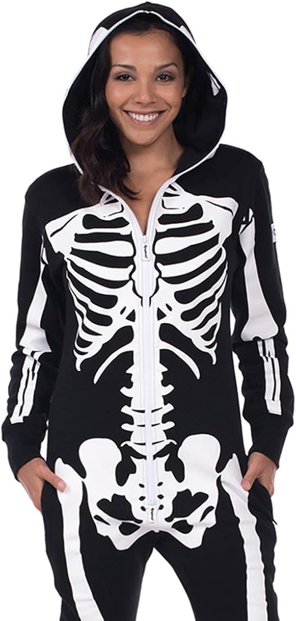 Tipsy Elves' Women's Skeleton Costume - Scary Black and White Halloween Jumpsuit: Clothing