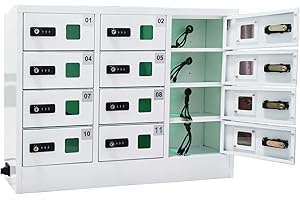 Bpatoimsx Secure and Convenient 12 Slots Cell Mobile Phone Steel Locker with Mini Charger Charging Station Cabinet White - Ideal for Students and Employees or Police Station