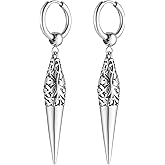 HZMAN Spike Dangle Drop Earring for Men Retro Gothic Stainless Steel Awl Earring Hinged Huggie Hoop Earring Jewelry Gift