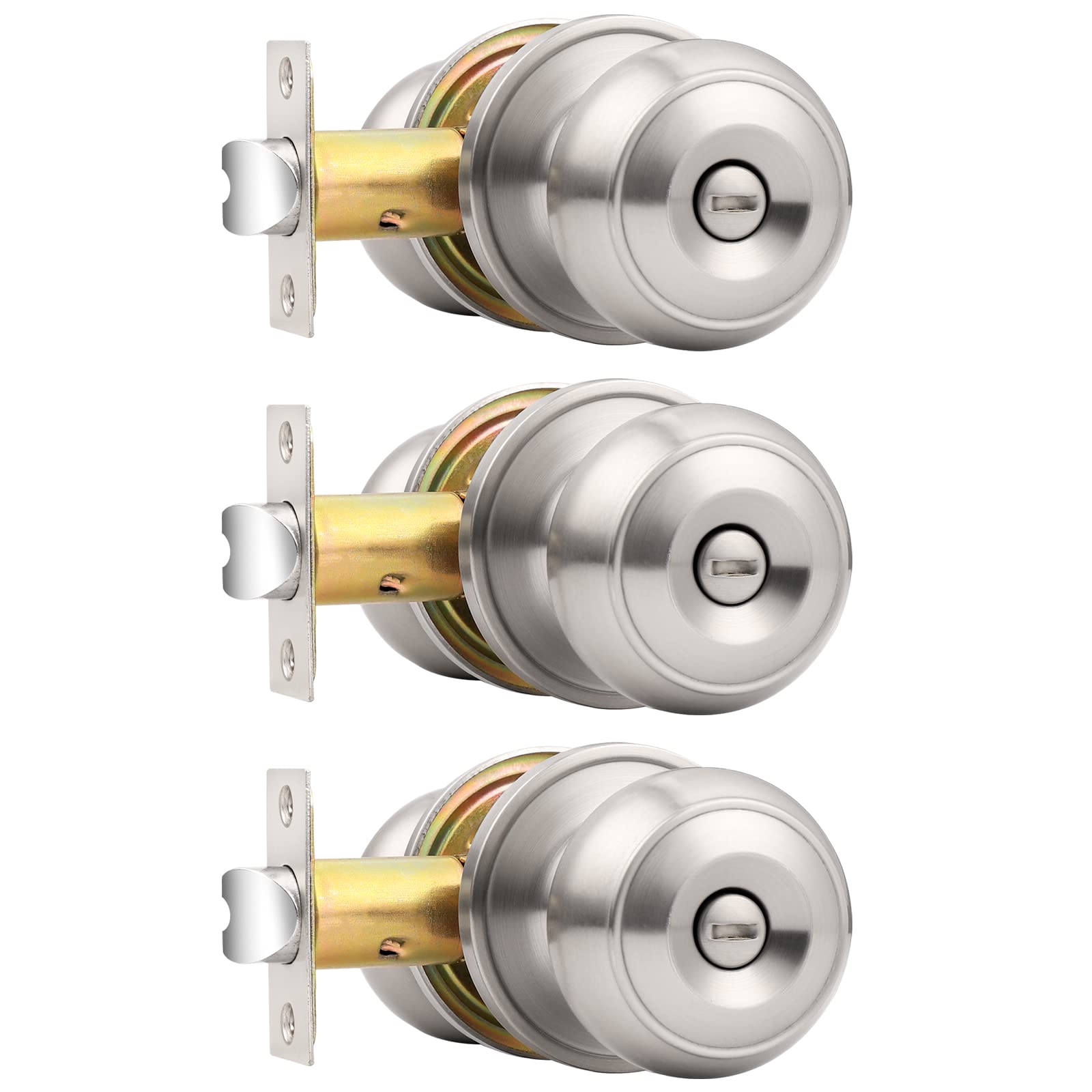Photo 1 of Probrico Privacy Door Knobs Brushed Nickel Finish, Interior Keyless Door Knobs for Bedroom or Bathroom, 3 Pack