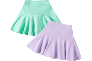 Neutocd Toddler Little Girls Skirts Skorts Elastic Flared Plain Pleated Tennis Skater Skirts for Girls Kids Built in Shorts