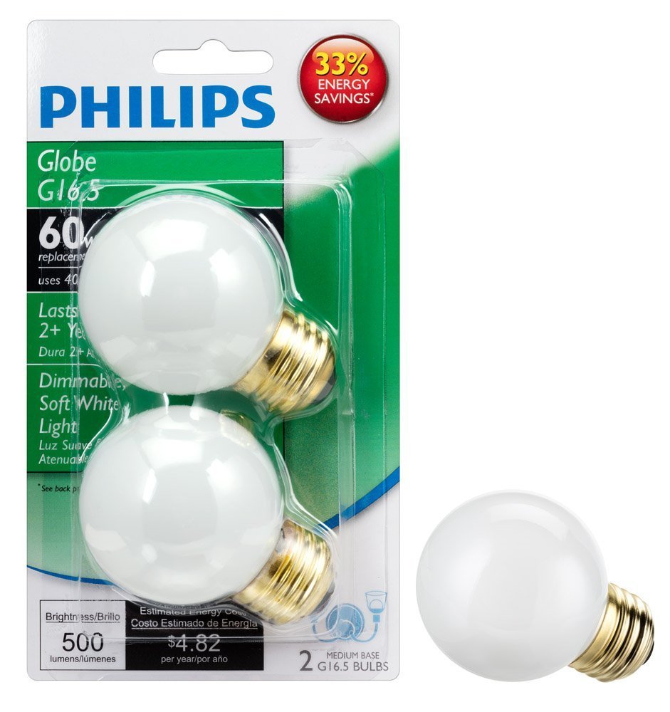 2 Pack Philips 433565 EcoVantage G16.5 60 Watt Medium Base Equivalent