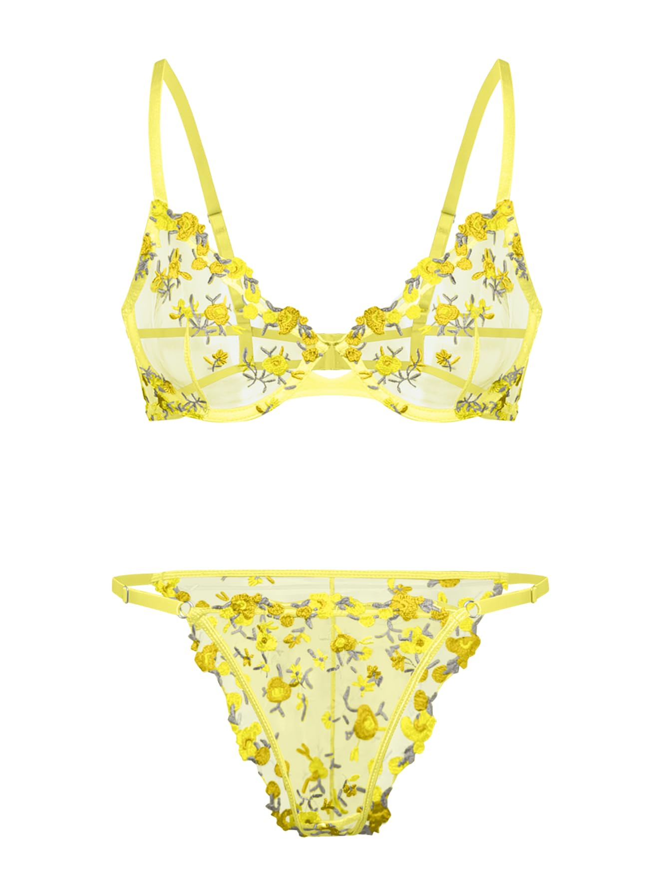 Sexy Mesh See-Through Flower Embroidery Push-Up Bra Sexy Lingerie Set main image 0